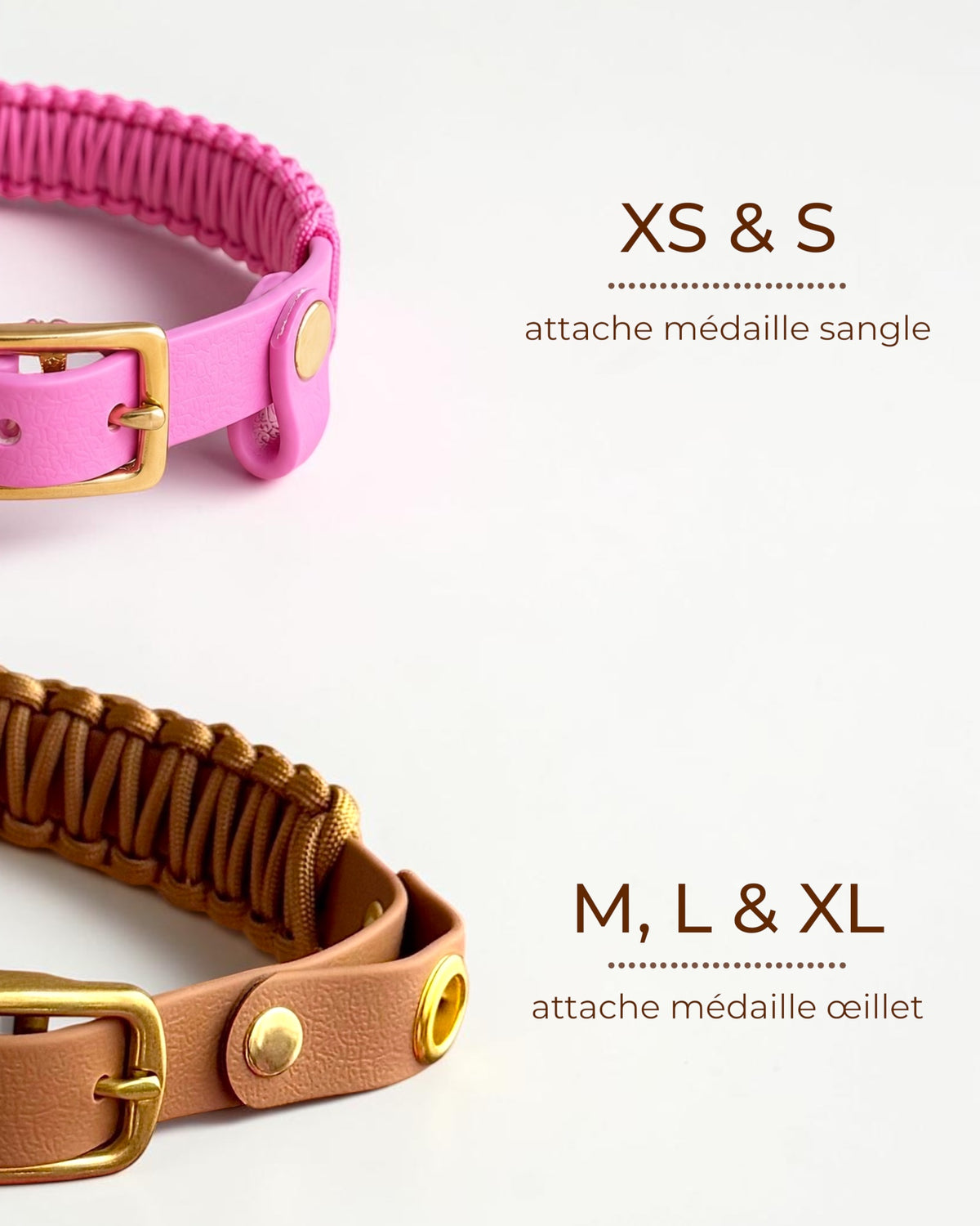 Systèmes d’attache pour médaille du collier Colette selon la taille