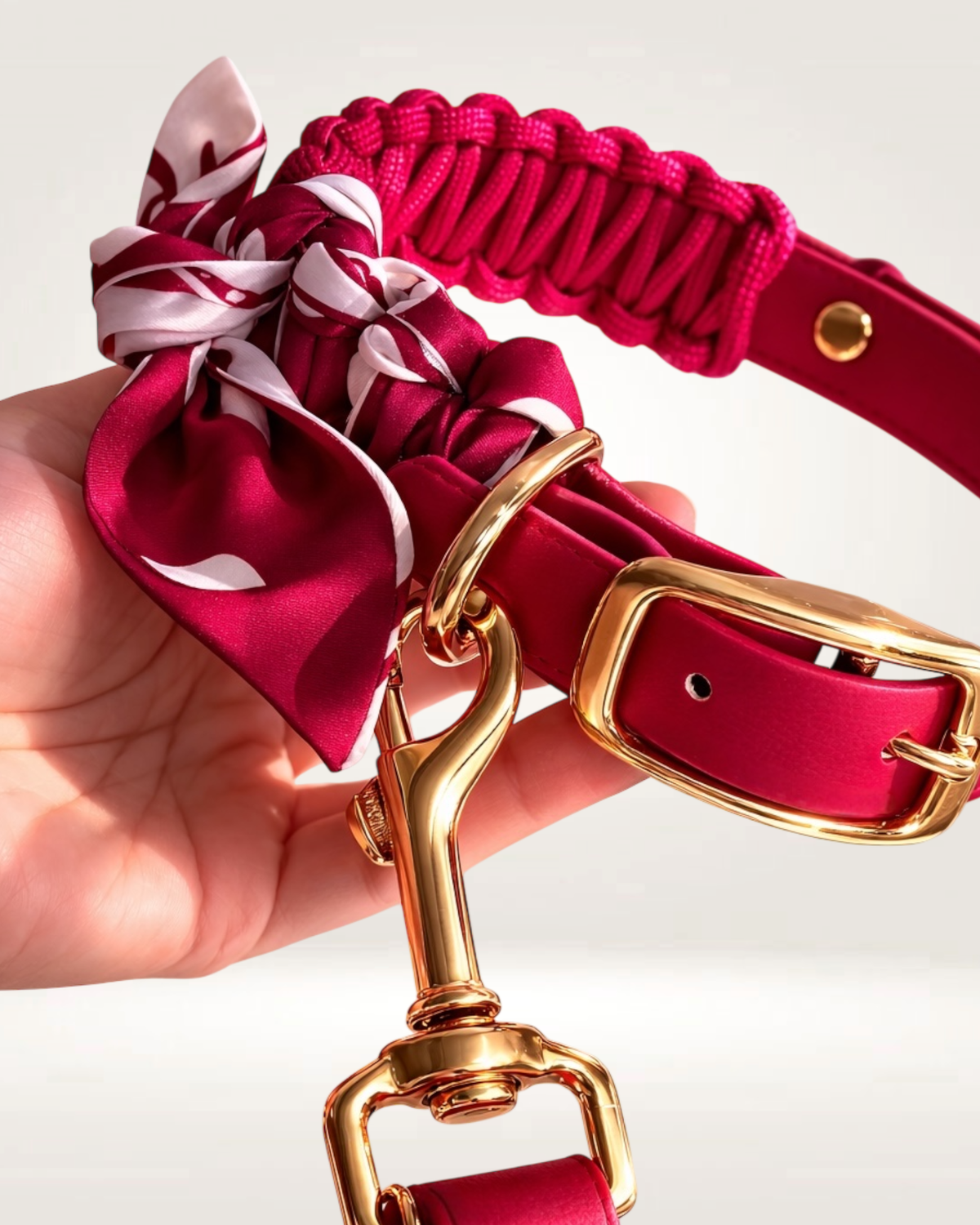 Collier pour chien Colette bordeaux avec foulard et tressage en paracorde