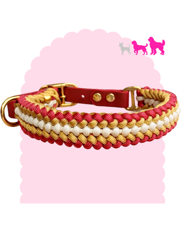 Collier pour chien moyen à grand personnalisable en paracorde tressée avec bouclerie dorée ou argentée, fabriqué artisanalement.