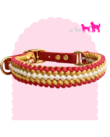 Collier personnalisé pour chien moyen à grand en paracorde avec décorations et bouclerie dorée ou argentée.